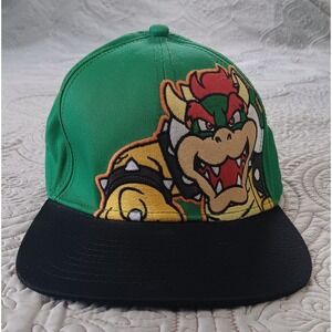 Super Mario Embroidered Bowser‎ Green/Black Brim Snap Back Cap Hat 2011